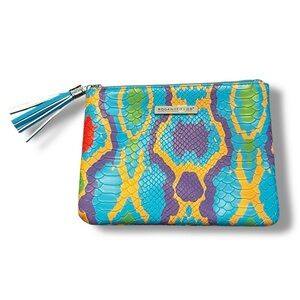 Rodan + Fields Wristlet Make up Bag Multicolor Snake Faux Leather Tassel Zip